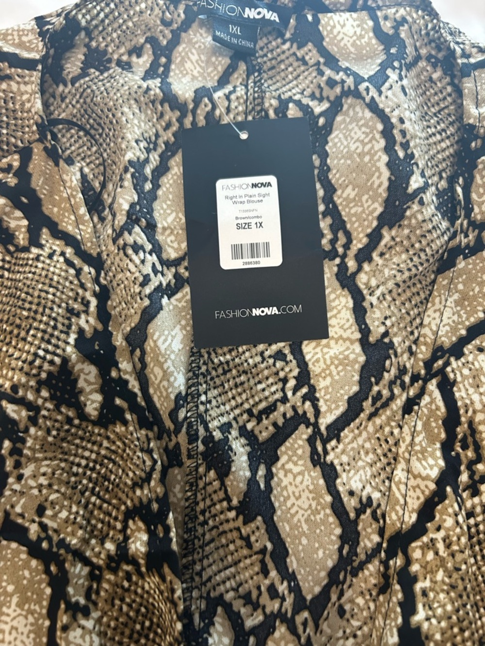 Fashion Nova Brown Snake Print Tie-Front Blouse - Picture 5 of 7